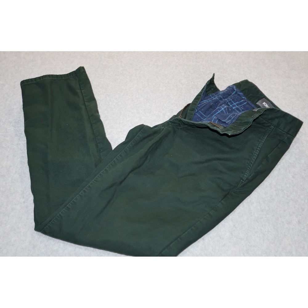 Bonobos Chino Pants Mens 31x28 Green Tailored Fit Twill Plaid Lined Khakis